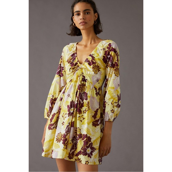Anthropologie Floral V Neck Mini Dress XS - Picture 1 of 10